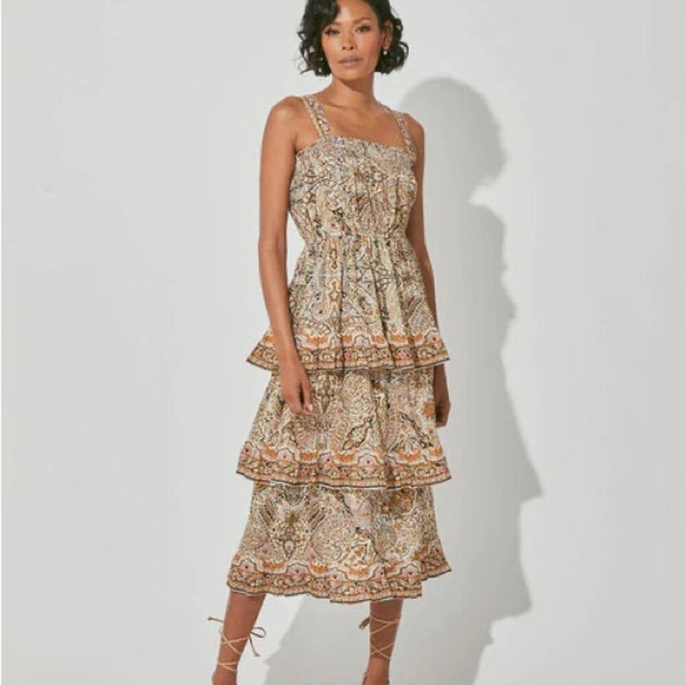 Cleobella Rosalie Paisley Tiered Midi Dress Boho Sundress Sz M